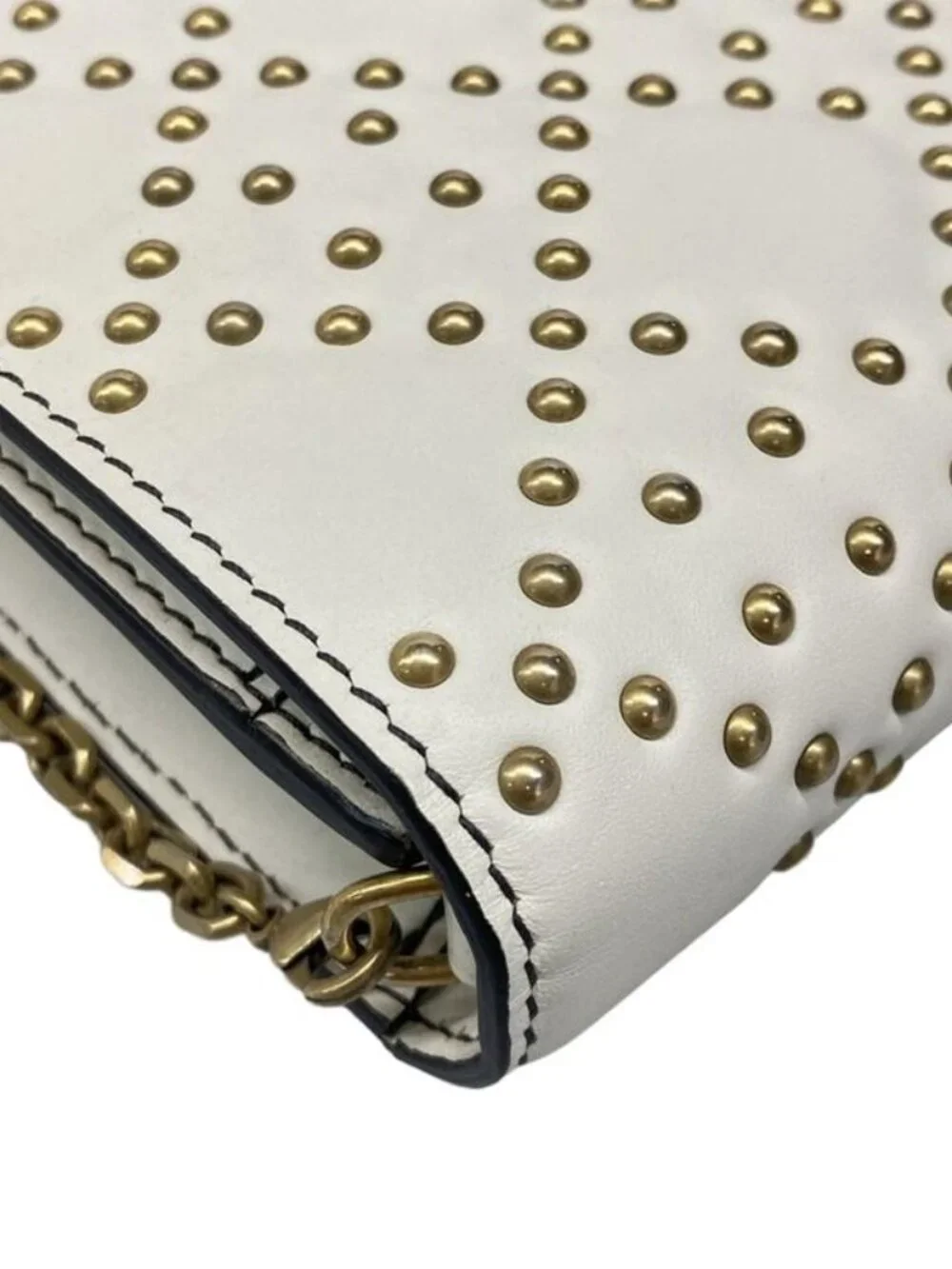Dior Wallet White Chain Gold Studs Leather